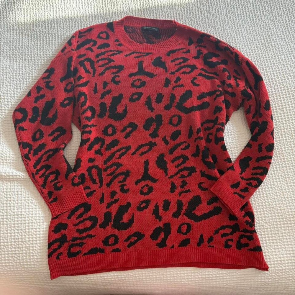 Prettygarden Women's Size XL Sweater Red Leopard Print Long Sleeve Top